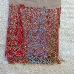 Colorful Large Paisley Embroidered Scarf With Handmade Colorful Sequins